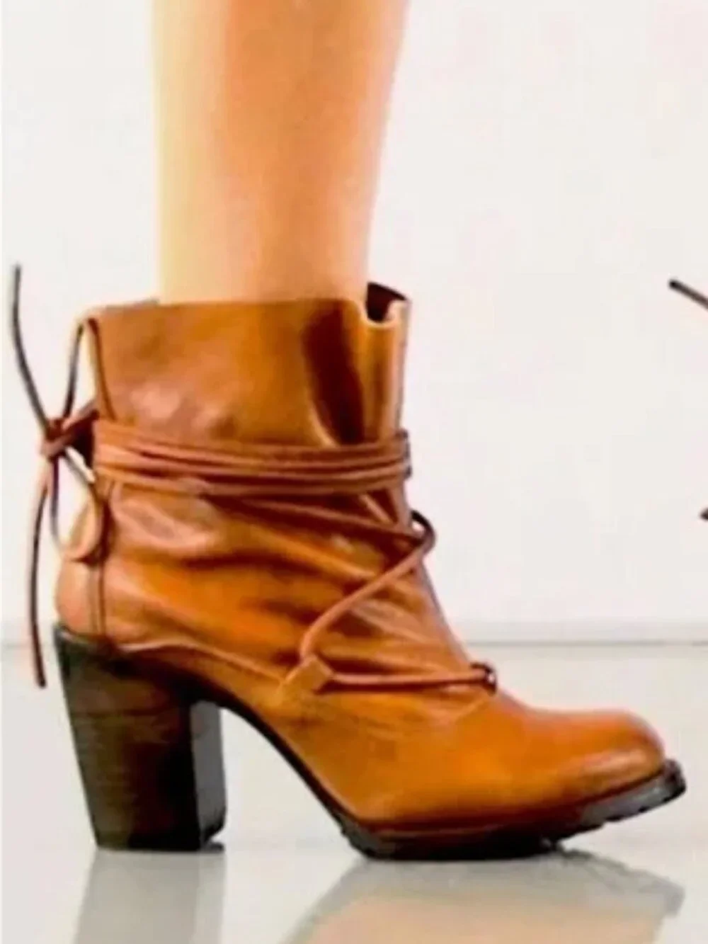 Freebird Jumpn Cognac Brown Leather Tie Heeled Ankle Bootie size 8 - Picture 2 of 15